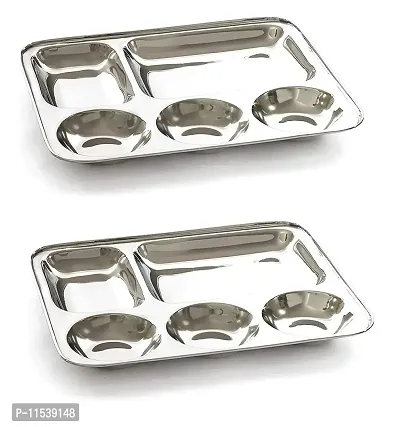 Stylbase Stainless Steel Dinner Plate/Thali with Rectangle Compartments (2)
