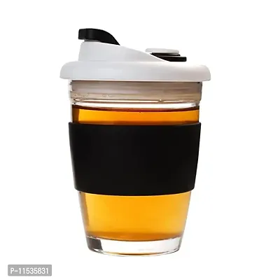 Stylbase Borosilicate Glass Coffee Mug Premium Clear Cap Mug with Lid Flip Top Mugs for Coffee Travel Mug, Tea Cup Green Tea Cup / Glass Coffee Mug / Coffee Mug with lid 350 ml-thumb0
