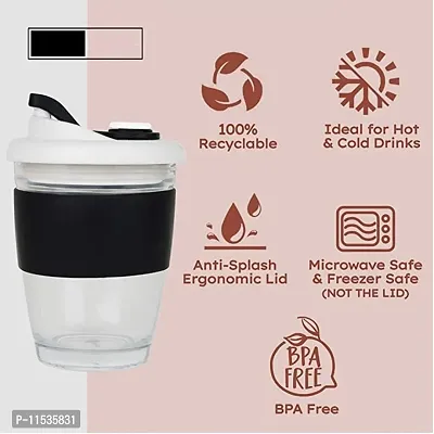 Stylbase Borosilicate Glass Coffee Mug Premium Clear Cap Mug with Lid Flip Top Mugs for Coffee Travel Mug, Tea Cup Green Tea Cup / Glass Coffee Mug / Coffee Mug with lid 350 ml-thumb5