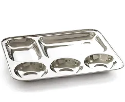 Stylbase Stainless Steel Dinner Plate/Thali with Rectangle Compartments (2)-thumb2