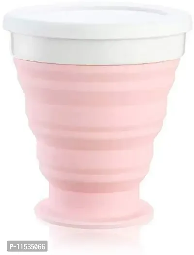 STYLBASE Silicone Collapsible Folding Travel Cup with Lid- Expandable Folding Cup (Pink)-thumb0