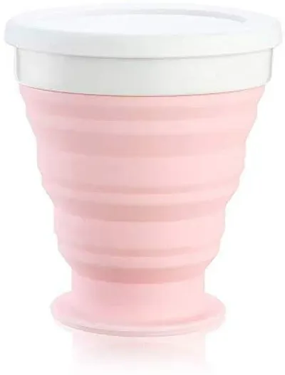 STYLBASE Silicone Collapsible Folding Travel Cup with Lid- Expandable Folding Cup (Pink)