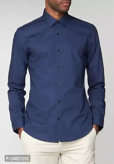 Comfortable Blue Cotton Long Sleeve Shirt For Men