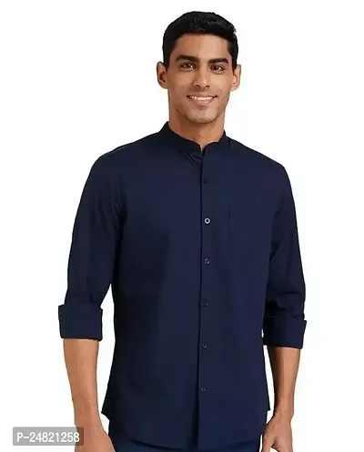 Comfortable Navy Blue Cotton Long Sleeve Shirt For Men