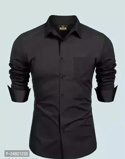 Comfortable Black Cotton Long Sleeve Shirt For Men-thumb0