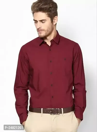 Comfortable Maroon Cotton Long Sleeve Shirt For Men
