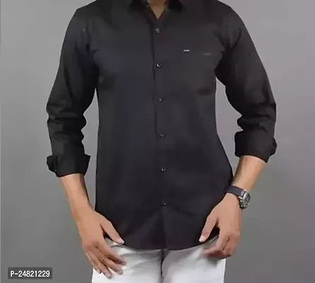 Comfortable Black Cotton Long Sleeve Shirt For Men