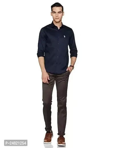 Comfortable Navy Blue Cotton Long Sleeve Shirt For Men
