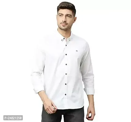 Comfortable White Cotton Long Sleeve Shirt For Men-thumb0