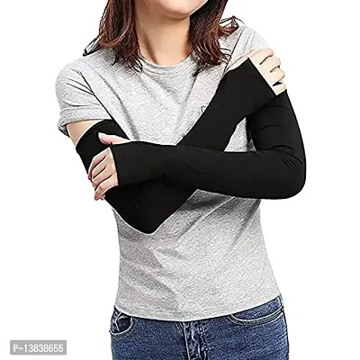 SR TRADERS Arm Sleeves full Stretchable For Unisex Adults Kids Sun Burn Skin Tan For Driving Cycling Tennis Cricket Football Golf Outdoor Gym Cycling Riding. (FREE SIZE, BLACK)-thumb5