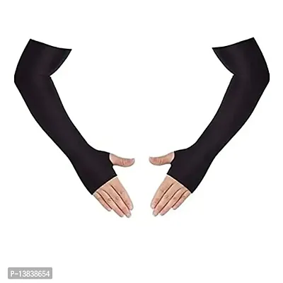 Traders S.A.A Black Fully Stretched Skinny Fit Arm Sleeves for Arm to Sun Protection (Free Size, Set of 1 Pair)-thumb0