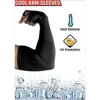 EXCLAreg; Unisex Nylon Finger-Less Arm Sleeves with Thumb Hole (Black)-thumb3