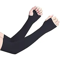Traders S.A.A Black Fully Stretched Skinny Fit Arm Sleeves for Arm to Sun Protection (Free Size, Set of 1 Pair)-thumb1