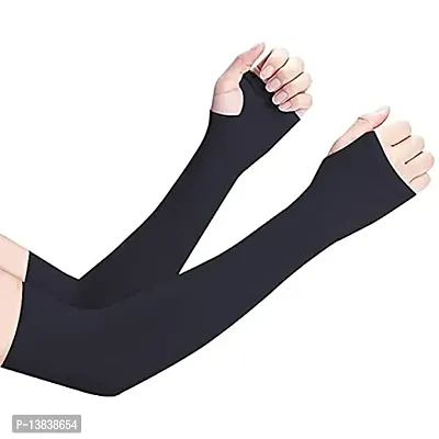 Traders S.A.A Black Fully Stretched Skinny Fit Arm Sleeves for Arm to Sun Protection (Free Size, Set of 1 Pair)-thumb2