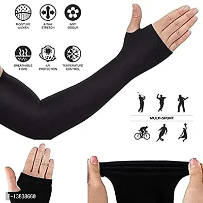 S.A.A - Black Fully Stretched Skinny Fit Arm Sleeves for Arm to Sun-Protection (Free Size, Set of 1 Pair)-thumb5