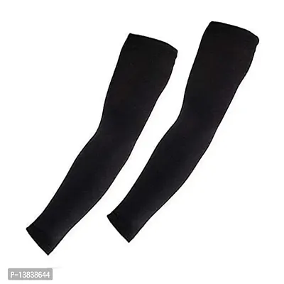 UV Protection Cooling Arm Sleeves Cover for Men, Women| Gloves with Thumb Hole for Biking, Scooty and sports| Black Fully Stretched Skinny Fit Arm Sleeves for Hand Cover-thumb4