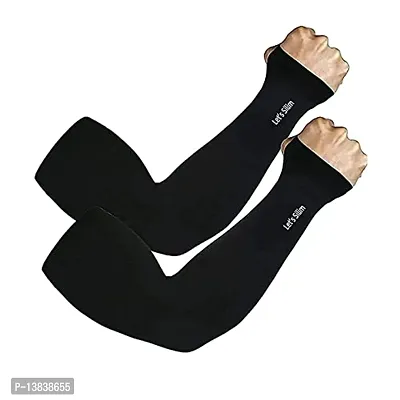 SR TRADERS Arm Sleeves full Stretchable For Unisex Adults Kids Sun Burn Skin Tan For Driving Cycling Tennis Cricket Football Golf Outdoor Gym Cycling Riding. (FREE SIZE, BLACK)-thumb0