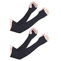 S.A.A - Black Fully Stretched Skinny Fit Arm Sleeves for Arm to Sun-Protection (Free Size, Set of 1 Pair)-thumb3