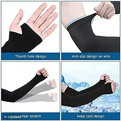 SAA Black Fully Stretched Skinny Fit Arm Sleeves for Arm to Sun-Protection (Free Size, Set of 1 Pair)-thumb4