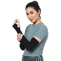 SR TRADERS Arm Sleeves full Stretchable For Unisex Adults Kids Sun Burn Skin Tan For Driving Cycling Tennis Cricket Football Golf Outdoor Gym Cycling Riding. (FREE SIZE, BLACK)-thumb1