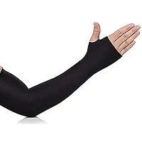 SAA - Black Fully Stretched Skinny Fit Arm Sleeves for Arm to Sun-Protection (Free Size, Set of 1 Pair)-thumb1