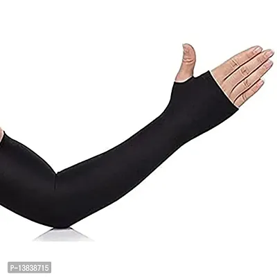 SAA - Black Fully Stretched Skinny Fit Arm Sleeves for Arm to Sun-Protection (Free Size, Set of 1 Pair)-thumb2