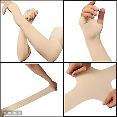 UV Protection Lets Slim Cooling Arm sleeves Cover for Men Women, Gloves with Thumb Hole for Biking, Scooty and sports (Beige l Free Size)-Pack of 1-thumb5