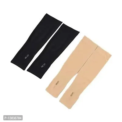 Shak Cotton Arm Sleeve For Boys  Girls (Free, Black, Beige) Pack Of 2 Pair-thumb3