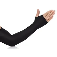 EXCLAreg; Unisex Nylon Finger-Less Arm Sleeves with Thumb Hole (Black)-thumb2