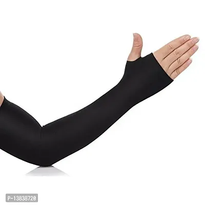 EXCLAreg; Unisex Nylon Finger-Less Arm Sleeves with Thumb Hole (Black)-thumb3