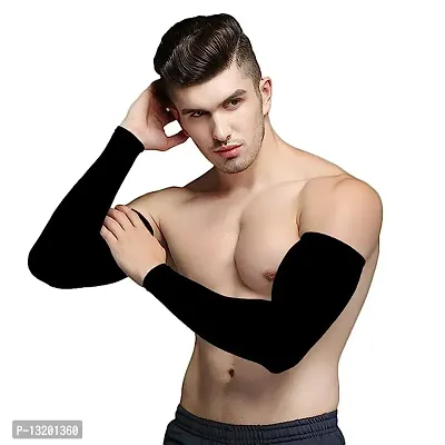 Delphinus New Arm Sleeves Gym Sports Gloves For Sun Burn Skin Tan Protection Spf Proof (Black)-thumb0
