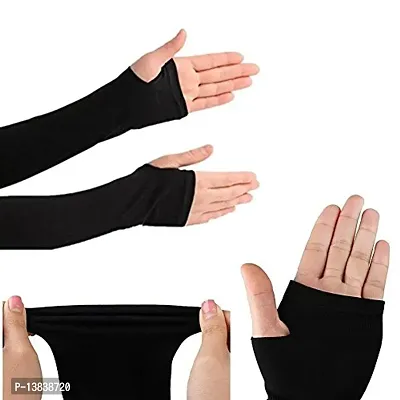 EXCLAreg; Unisex Nylon Finger-Less Arm Sleeves with Thumb Hole (Black)-thumb0