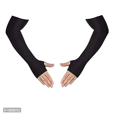SAA Trader Black Fully Stretched Skinny Fit Arm Sleeves for Arm to Sun-Protections (Free Size, 1 Pair)-thumb0