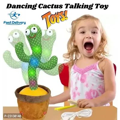 SHAIKH COLLECTION  Dancing Cactus Toy, Wriggle  Singing for Babies  Kids, Plush Electronic Toys, Voice Recording Repeats(Green/Brown)-thumb0