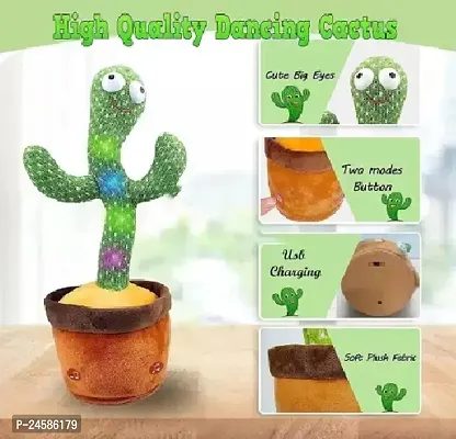 SHAIKH COLLECTION Dancing Cactus Repeats What You Say,Electronic Plush Toy with Lighting,Singing Cactus Recording and Repeat Your Words for Education Toys (Green)-thumb3