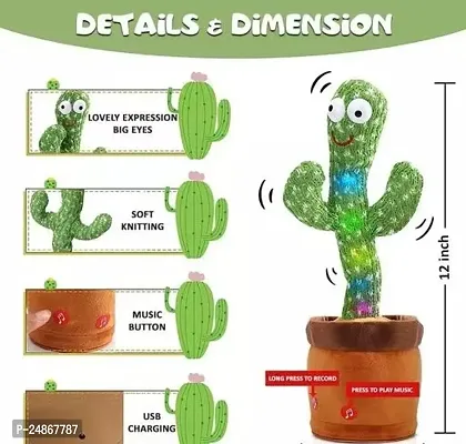 SHAIKH COLLECTION Dancing Cactus Repeats What You Say,Electronic Plush Toy with Lighting,Singing Cactus Recording and Repeat Your Words for Education Toys (Green)-thumb2