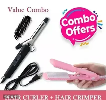 Combo Professional Hair Curler Hair Crimper Machine for Girl, Ghungrale baal karne ki Machine, Hair Stiller at Home, Electric Hair Curler Rollers (Multicolor) Hair Rollers Curlers-thumb0