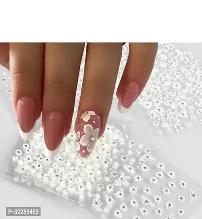 White Flower Nail Art Stickers with Rhinestones Designs Nail Decals 3D Self Adhesive-thumb0