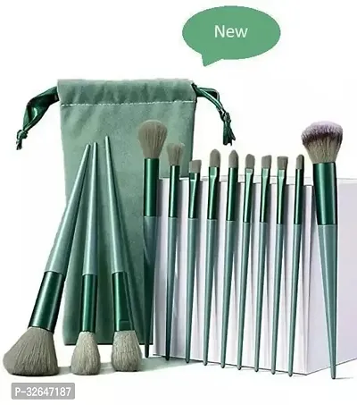 Professional Fix And Makeup Brushes Green Colour Set Of 13Pcs-thumb0