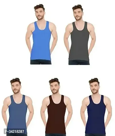 Stylish Cotton Solid Vest for Men, Pack of 5-thumb0