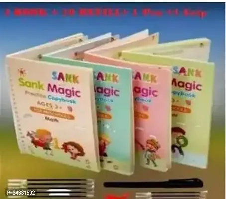 Magic Book for Kids (4 Books 1 Pen 1 Hand Grip 10 Refill) Calligraphy Practice Copy Self Deleting Text book Practice Hand Writing and Pen Using Skills Writing Text Book For Kids Teach-thumb2