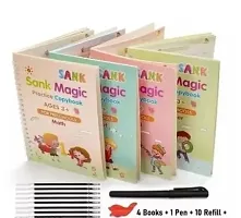 Magic Book for Kids (4 Books 1 Pen 1 Hand Grip 10 Refill) Calligraphy Practice Copy Self Deleting Text book Practice Hand Writing and Pen Using Skills Writing Text Book For Kids Teach-thumb1