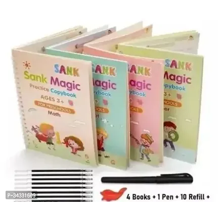 Magic Book for Kids (4 Books 1 Pen 1 Hand Grip 10 Refill) Calligraphy Practice Copy Self Deleting Text book Practice Hand Writing and Pen Using Skills Writing Text Book For Kids Teach-thumb2