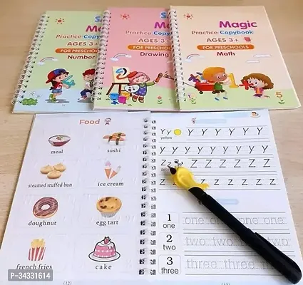 Magic Book for Kids (4 Books 1 Pen 1 Hand Grip 10 Refill) Calligraphy Practice Copy Self Deleting Text book Practice Hand Writing and Pen Using Skills Writing Text Book For Kids Teach-thumb2