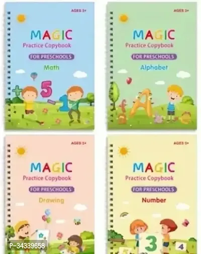 Magic Practice Copybook, (4 BOOK ) Number Tracing, Sank Magic Practice Copy (Math + Drawing + Number + Alphabet)