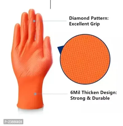 Cleaning Gloves Reusable Rubber Hand Gloves, Stretchable Gloves for Washing Cleaning Kitchen Garden (Orange, 2 Pair)-thumb3