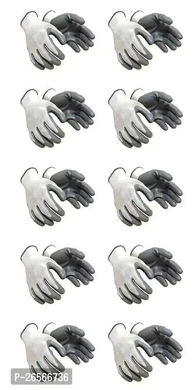 Nylon Industrial  Home Safety Cut Resistant Hand Gloves (White  Grey) - 10 Pairs-thumb0