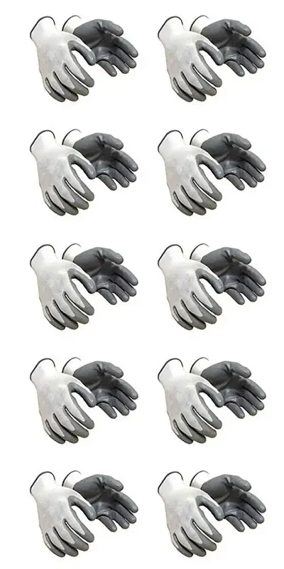 Nylon Industrial  Home Safety Cut Resistant Hand Gloves (White  Grey) - 10 Pairs