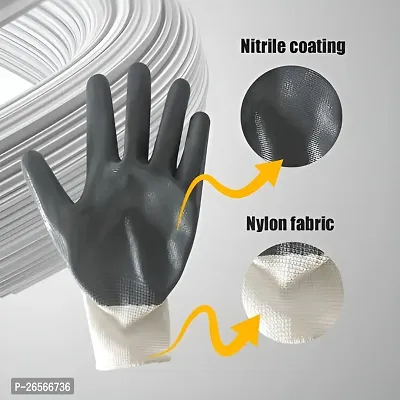 Nylon Industrial  Home Safety Cut Resistant Hand Gloves (White  Grey) - 10 Pairs-thumb2
