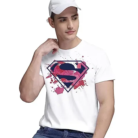 Polyester White Round Neck Printed Tees for Men